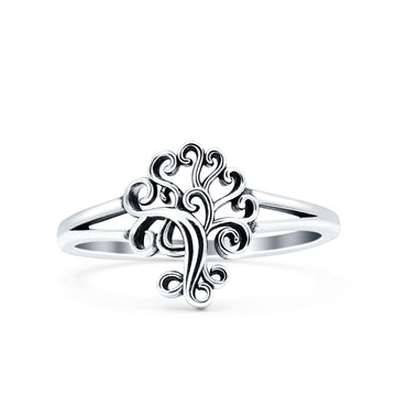 Tree Oxidized Band Solid 925 Sterling Silver Thumb Ring (12mm)